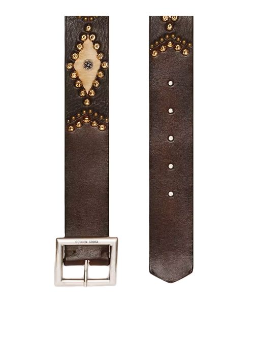 Cintura Sierra da donna in pelle color mogano con borchie applicate Golden Goose | GWA00845.A000900.83398MAHOGANY/MILK